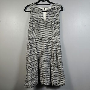 J.Crew Embroidered Cotton Fit Flare Dress Black White Sleeveless Size 10